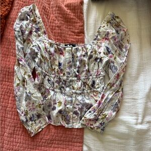 J. Crew White Floral Smocked Peasant Blouse